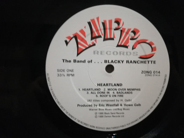Image of Label Cover of LP - VG+/VG+ - THE BAND OF...BLACKY RANCHETTE, Heartland (Zippo Records; ZONG 014, UK 1986, Inner), , - 4315270C