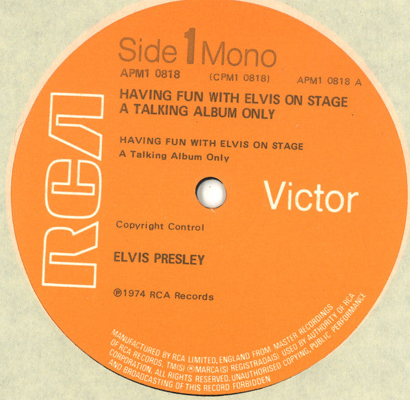 Image of Label Cover of LP - VG/VG - ELVIS PRESLEY, Having Fun With Elvis On Stage (RCA Victor Orange; APM1-0818, UK 1974), Strong VG, - 2926147E