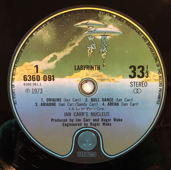 Image of Label Cover of LP - VG/VG+ - IAN CARR WITH NUCLEUS, Labyrinth (Vertigo Spaceship; 6360 091, UK 1973, Gatefold), 2 small inaudible surface marks. Strong VG sleeve. Creasing, corner wear, sight discolouration, faint ring wear., - 0746425S