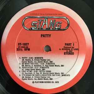 Image of Label Cover of LP - VG/VG - VARIOUS, Patty - OST (Stang; 1027, US 1976), Light Marks only. Wear to sleeve., - 1346127S