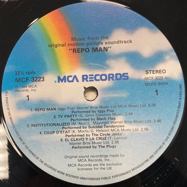 Image of Label Cover of LP - VG/VG - VARIOUS, Repo Man (Music From Original Motion Picture Soundtrack) (MCA Records; MCF 3223, UK 1984), Small sticker damage on front sleeve., - 1716248E