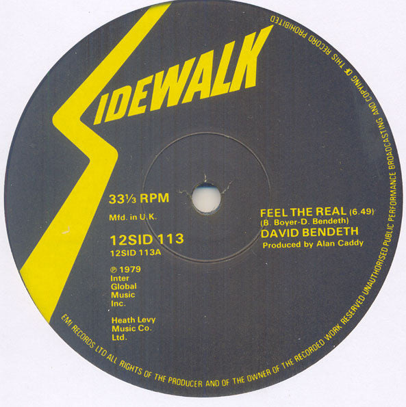 Image of Label Cover of 12" - VG/VG - DAVID BENDETH, Feel the Real (IGM; 12 SID 113, UK 1979), , - 4426051E