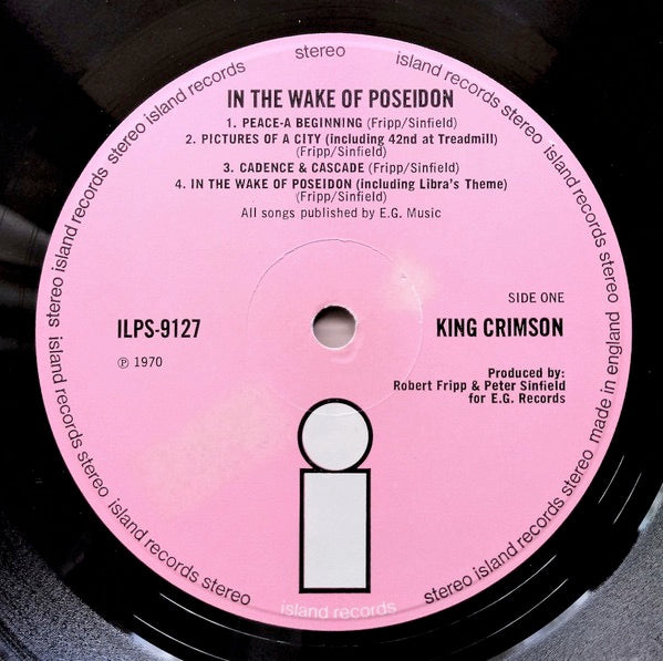 Image of Label Cover of LP - VG/G+ - KING CRIMSON, In The Wake Of Poseidon (Island Pink/i logo; ILPS9127, UK 1970, Textured Gatefold Sleeve - EJ Day, First Pressing, A1/B1), Strong G+ disc., - 2646217S