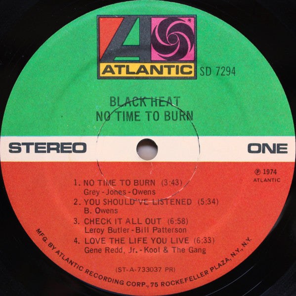 Image of Label Cover of LP - VG/VG - BLACK HEAT, No Time To Burn (Atlantic; SD 7294, US 1974, Pasteback Sleeve, Company Inner, Presswell Pressing), Vinyl in strong VG., - 3046313S