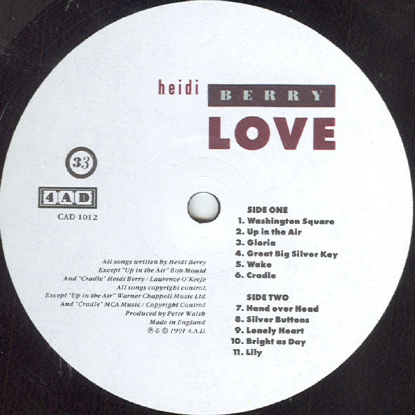 Image of Label Cover of LP - VG+/VG+ - HEIDI BERRY, Love (4AD; CAD1042, UK 1990, Inner), , - 1826062E
