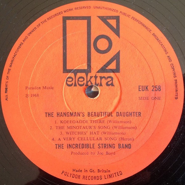 Image of Label Cover of 4925307E: LP - THE INCREDIBLE STRING BAND, The Hangman's Beautiful Daughter (Elektra Orange & Black; EUK258, UK 1968, Laminated Sleeve, Insert, Mono) VG/VG