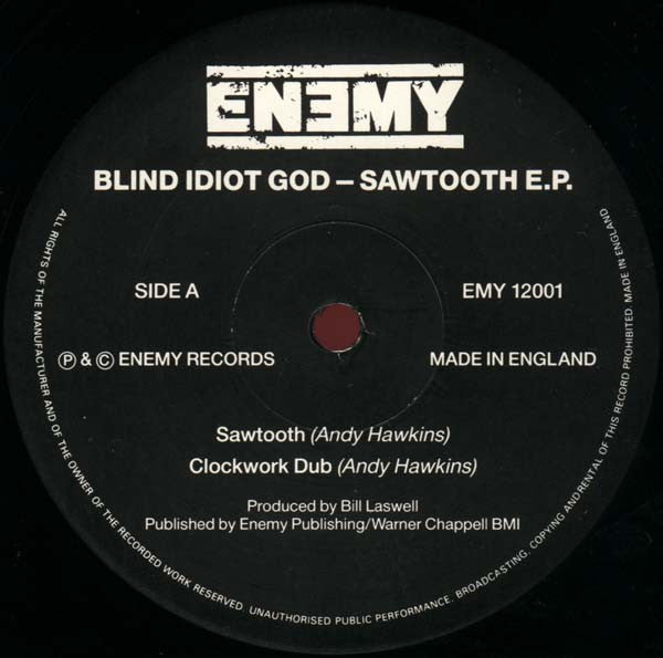 Image of Label Cover of 12" - VG+/VG+ - BLIND IDIOT GOD, Sawtooth (Enemy; EMY 12001, UK 1989, Picture Sleeve, Produced By Bill Laswell & John Zorn), , - 2126261E