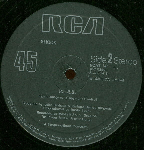 Image of Label Cover of 12" - /G+ - SHOCK, Angel Face / R.E.R.B. (RCA; RCAT 14, UK 1980, Title Stickered Die Cut Company Sleeve), Light marks only, plays VG/VG+, - 3946420S