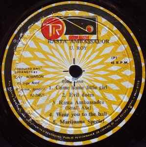 Image of Label Cover of LP - VG/G+ - U ROY, Rasta Ambassador (TR International; , Jamaica 1977, Classic DJ LP Rare Jamaican Press), Marks on disc. Plays well. Wear to sleeve with ringwear., - 2926321E