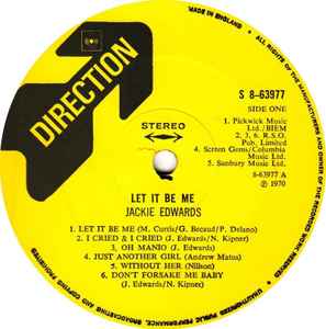 Image of Label Cover of LP - VG+/EX - JACKIE EDWARDS, Let It Be Me (Direction; 8-63977, UK 1970, Laminated Front Sleeve), Lightest creasing on sleeve., - 1726131E
