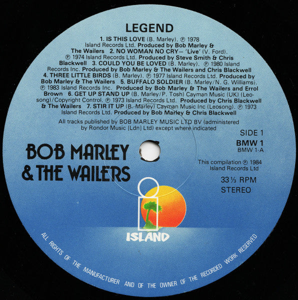 Image of Label Cover of LP - VG/VG+ - BOB MARLEY AND THE WAILERS, Legend - The Best Of Bob Marley And The Wailers (Island Records (Blue - Night and Day labels); BMW 1, UK 1984, Gatefold, Black Inner), , - 3316500C