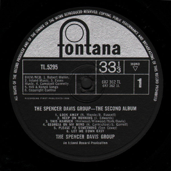 Image of Label Cover of LP - VG+/VG+ - THE SPENCER DAVIS GROUP, The Second Album (Fontana; TL5295, UK 1965, Laminated Front Sleeve, Mono), Record has no scratches at all. Slight discolouration on sleeve rear. Amazing condition copy!, - 3226074E