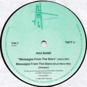 Image of Back Cover of 12" - /G+ - RAH BAND, Messages From The Stars (TMT; TMTT 5, UK 1983, Plain Sleeve), Marks on either side, side A plays VG and side B plays G+ with light background noise., - 3746102S
