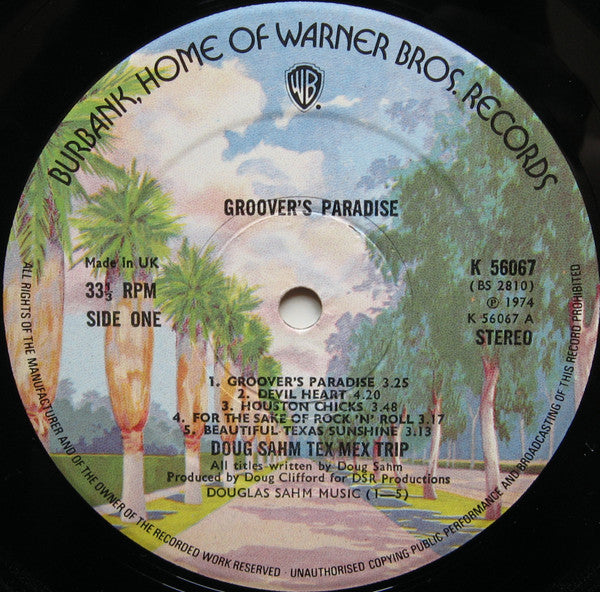 Image of Label Cover of 4815286C: LP - DOUG SAHM, Groovers Paradise (WB Burbank; K56067, UK 1974) VG/VG+