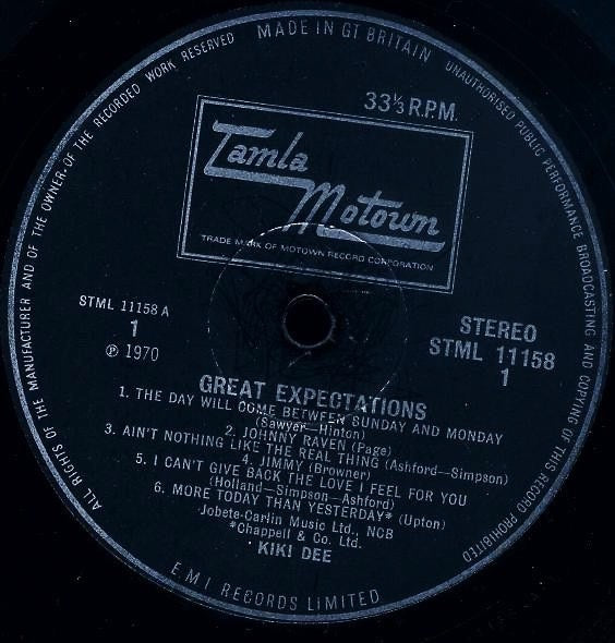 Image of Label Cover of 3015858C: LP - KIKI DEE, Great Expectations (Tamla Motown; STML11158, UK 1970, Flipback Sleeve) Lots of fine marks to disc - plays fine with only light surface noise. Small tear to base of sleeve and price written in top right corner. G+/G+