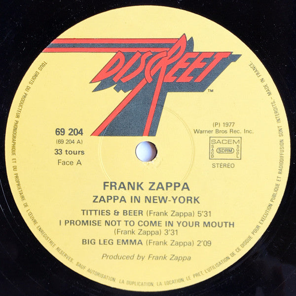 Image of Label Cover of 2xLP - VG/G - FRANK ZAPPA, In New York (Discreet; 69 204, France 1978, Gatefold), , - 3316056C