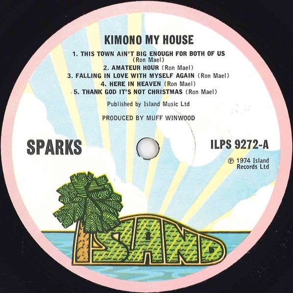 Image of Label Cover of LP - VG/VG - SPARKS, Kimono My House (Island Pink Rim; ILPS 9272, UK 1974, Laminated, Pinched Spine Sleeve, Inner, EMI Pressing), Edge Wear, - 1816113C