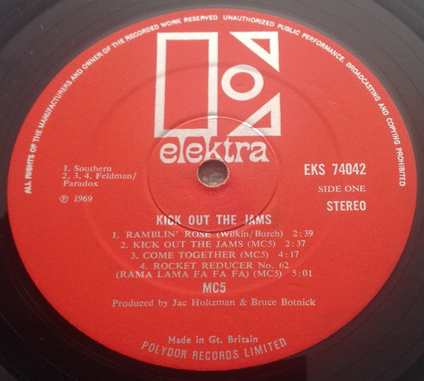 Image of Label Cover of LP - VG/VG - MC5, Kick Out the Jams (Elektra Orange & Silver; EKS74042, UK 1969, Gatefold, Stereo - Censored Edit, Uncensored "MOTHERFU***R" inside gatefold), Strong VG Throughout, Small Sticker Damage To Sleeve, - 1226251E