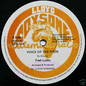 Image of Front Cover of 12" - VG/VG+ - FRED LOCKS & THE CREATION STEPPERS / LEVI ROOTS, Voice Of The Poor / Poor Man's Story (Lloyd Coxsone Outernational; LCO 01, UK 1981), Strong Vg+ copy, - 3726080E