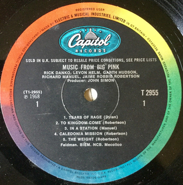Image of Label Cover of LP - VG+/VG+ - THE BAND, Music From Big Pink (Capitol Records; T 2955, UK 1968, Laminated G&L Flipback Sleeve, Mono), Clean copy, Just a couple of spine pinches and ever so slightly off white rear sleeve, Sleeve feels crisp and robust, Clean and glossy disc. , - 3216085C