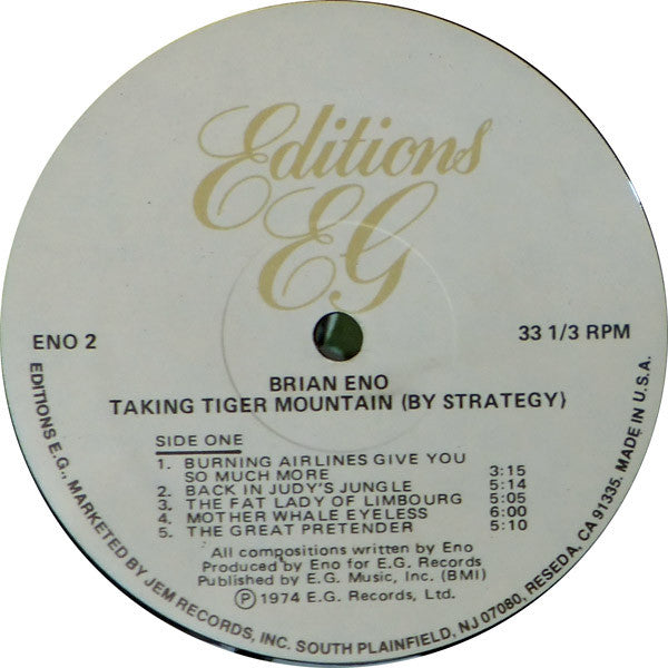 Image of Label Cover of LP - VG/VG - BRIAN ENO, Taking Tiger Mountain (By Strategy) (Editions EG; ENO 2, US 1982 Reissue, Gatefold), Hairlines & light scratches, promo notch cut in lower spine, sticker on side2 label, - 2846268S