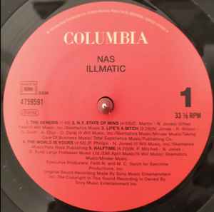 Image of Label Cover of LP - NEW/NEW - NAS, Illmatic (Columbia; 4759591, Europe 2021 Reissue, Inner), , Nas, the son of jazz musician Olu Dara, draws on jazz influences, with producer Pete Rock using jazz piano chords and having his own father play the trumpet solo at the end of "Life's a Bitch." Jazz is also present in the album's essential cuts, with the Ahmad Jamal-sampling, boom-bap classic 'The World Is Yours' standing out. The lyrics remind us that the record's beating heart is New York. Nas epitomise