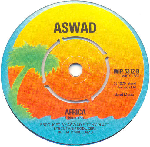 Image of Back Cover of 7" - /G+ - ASWAD, Back To Africa (Island; WIP6312, UK 1976, 4 prong centre), Marks on disc. SWOL. Centre in tact., - 2626175E