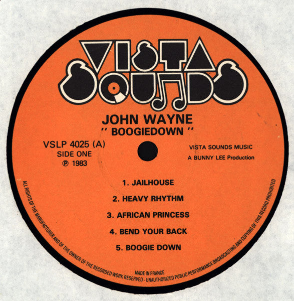Image of Label Cover of LP - VG/VG+ - JOHN WAYNE, Boogie Down (Vista Sounds; VSLP 4025, UK 1983), Only light wear to sleeve. , - 4115179C