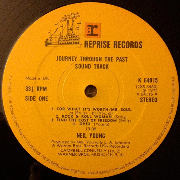 Image of Label Cover of 2xLP - VG/VG - NEIL YOUNG, Journey Through the Past (Reprise; K64015, UK 1972, Fold Out Sleeve, 2 Inners), Edge Wear, Sticker Damage, - 3046183S