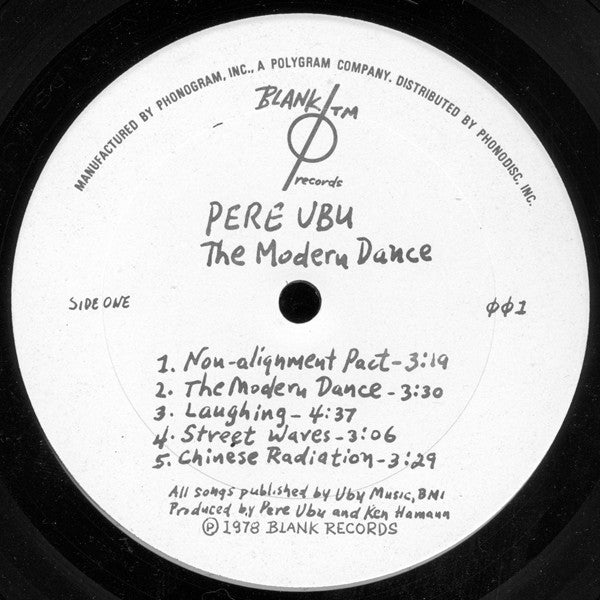 Image of Label Cover of 0526324E: LP - PERE UBU, The Modern Dance (Blank; BLANK001, US 1978) Large Corner Cut and Sticker Residue on Sleeve VG/VG