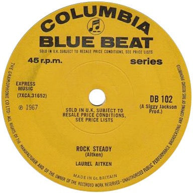 Image of Front Cover of 7" - /G+ - LAUREL AITKEN, Rocksteady / Blowing In The Wind (Columbia Blue Beat; DB102, UK 1967, Solid Centre), SWOL., - 3256101S