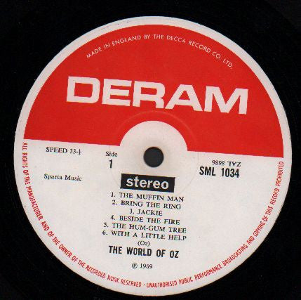 Image of Label Cover of LP - VG/VG+ - THE WORLD OF OZ, The World Of Oz (Deram Red/White; DML 1034, UK 1969, Laminated Front Sleeve, Mono), Some discolouration via ringwear noticeable , - 4026005E