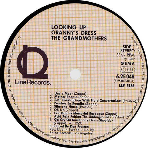 Image of Label Cover of LP - VG/G+ - THE GRANDMOTHERS, Looking Up Granny's Dress (Line Records; 6.25048 AP, Germany 1982), Light Marks only., - 4115130C