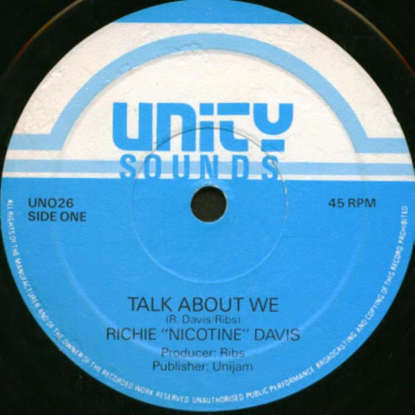 Image of Back Cover of 12" - /VG - RICHIE NICOTINE DAVIS, Sensi Boom / Talk About Me (Unity; UN026, UK 1987), , - 1445087S