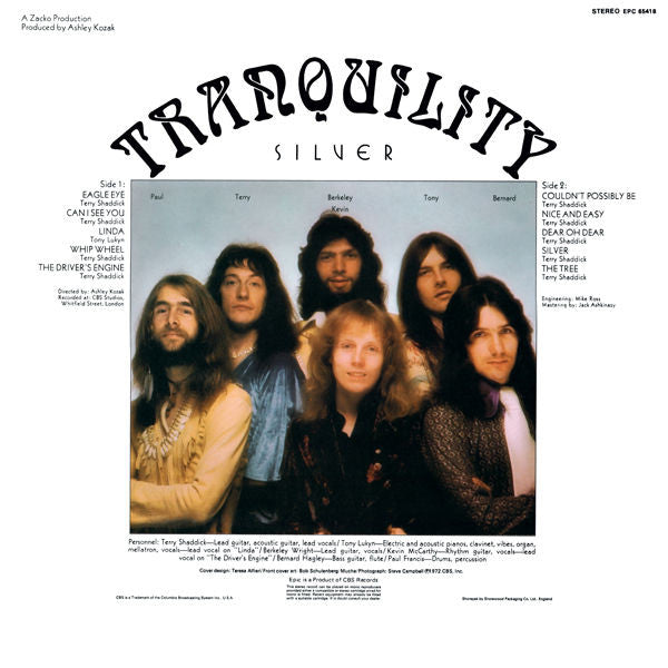 Image of Back Cover of 1225269E: LP - TRANQUILITY, Silver (Epic; EPC 65418, UK 1972, Insert) Strong VG, Ring Wear VG/VG