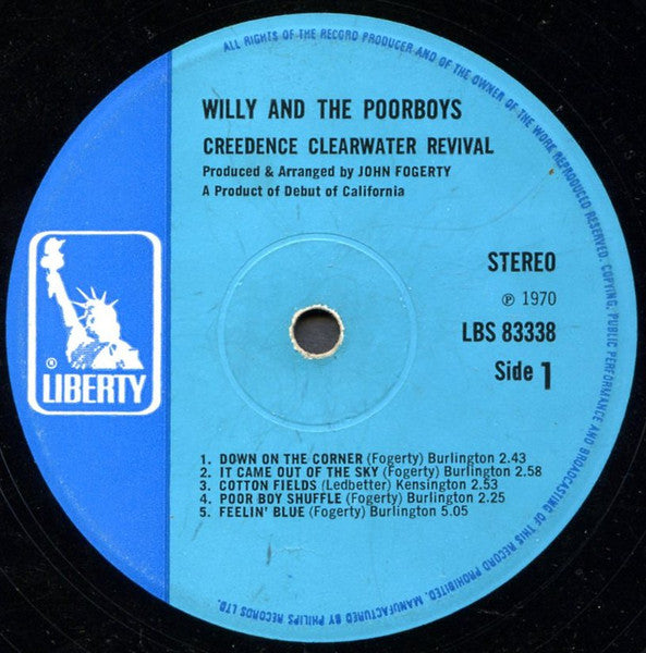 Image of Label Cover of LP - VG/VG - CREEDENCE CLEARWATER REVIVAL, Willy And The Poor Boys (Liberty Blue; LBS83338, UK 1970 Reissue, Textured Sleeve), Strong VG - a few hairlines, edge wear, - 4346011S