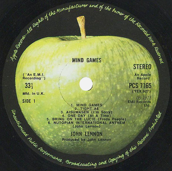 Image of Label Cover of LP - VG/VG - JOHN LENNON, Mind Games (Apple; PCS 7165, UK 1973, Inner, 1U/1U Matrix), Inner corner cut, - 3926409E