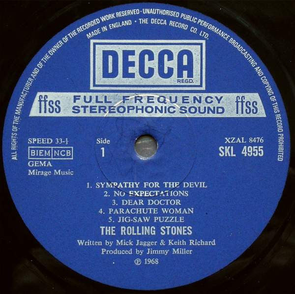 Image of Label Cover of LP - VG/VG - THE ROLLING STONES, Beggars Banquet (Small Decca Blue Boxed; SKL4955, UK 1970 Reissue, Laminated Gatefold Sleeve, Stereo, 2nd Press), , - 2226026E