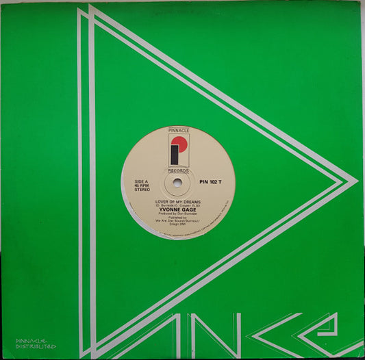 Image of Front Cover of 1744090S: 12" - YVONNE GAGE, Lover Of My Dreams / Instrumental (Pinnacle; PIN 102 T, UK 1984, Die Cut Company Sleeve)   VG+/VG
