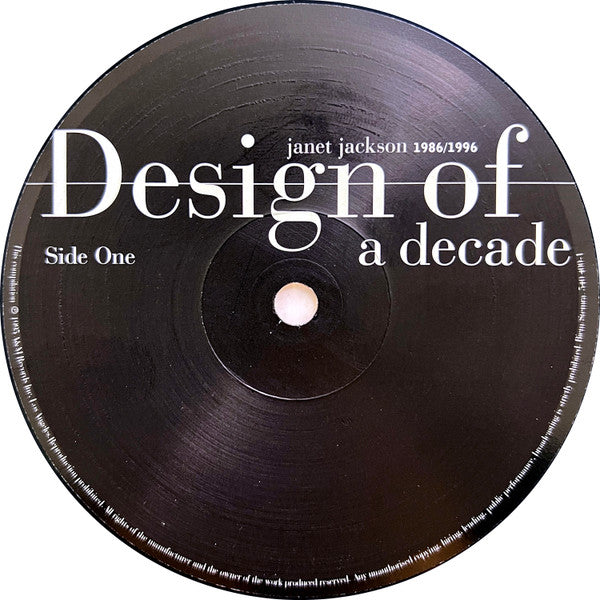 Image of Label Cover of 2xLP - VG/VG - JANET JACKSON, Design Of A Decade 1986 / 1996 (A&M Records; 540 400 - 1, Europe 1995, 2 Inners), Tiny chip in edge of LP1 - does not affect run-in groove, a few hairlines and light scuffs, top edge seam split, creased corner, corner bumps, still has hype sticker, - 2746183S