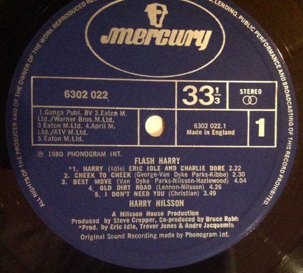 Image of Label Cover of LP - VG/VG+ - HARRY NILSSON, Flash Harry (Mercury; 6302-022, UK 1980, Inner), Worn sleeve., - 3716140C