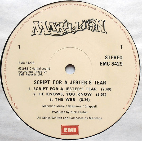 Image of Label Cover of LP - VG/VG - MARILLION, Script for a Jesters Tear (EMI; EMC3429, UK 1983, Gatefold), , - 2126179E