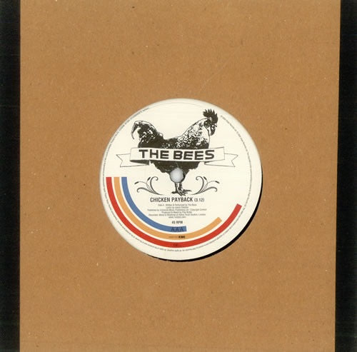Image of Back Cover of 7" - VG+/VG - THE BEES, Chicken Payback / These Are The Ghosts (Virgin; VS1884, UK 2005, Die Cut Brown Sleeve With Black Tape , Solid Centre), NO barcode sticker on sleeve., - 4216039C