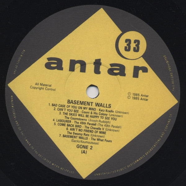 Image of Label Cover of LP - VG+/VG+ - VARIOUS, Gone 2 : Basement Walls (Antar; GONE 2, UK 1986, Inner), , - 2926175E