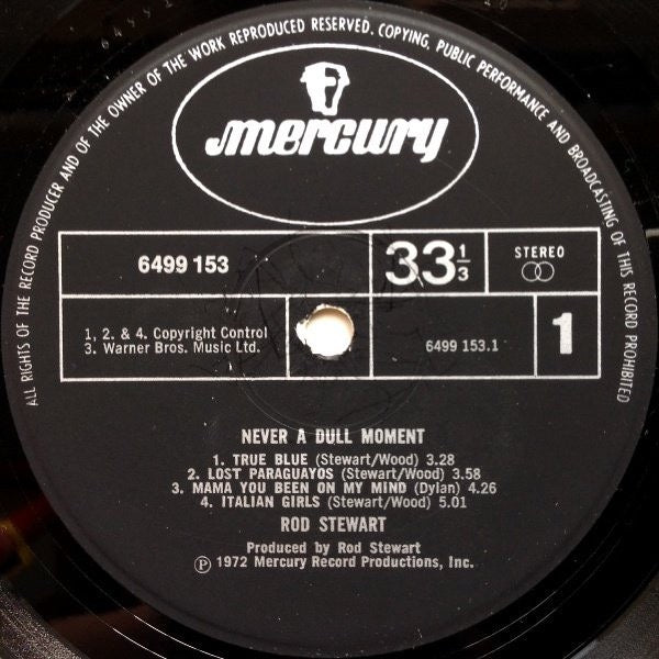 Image of Label Cover of LP - VG/VG - ROD STEWART, Never A Dull Moment (Mercury Black Labels With Copyright Control; 6499-153, UK 1972, Double Gatefold Sleeve), Strong VG, - 3316074C