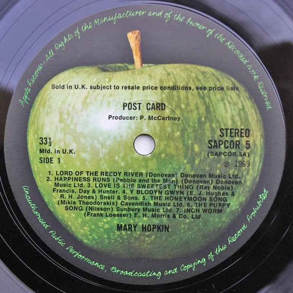 Image of Label Cover of LP - VG/VG+ - MARY HOPKIN, Post Card (Apple; SAPCOR5, UK 1969, Stereo), , - 1726398E