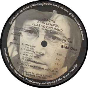 Image of Label Cover of LP - VG/VG - JOHN LENNON, Imagine (Apple; PAS 10004, UK 1971, Laminated Sleeve, Inner, Poster and Postcard, 1st Press), Strong VG - a few light marks, edge wear, pin holes on poster, small stain on postcard, - 3246081S