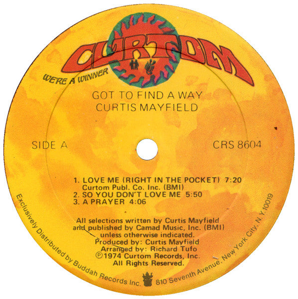 Image of Label Cover of LP - VG+/VG+ - CURTIS MAYFIELD, Got To Find A Way (Curtom; CRS 8604, US 1974, Picture Sleeve, Company Inner, Sonic Press), Small cut-out strip on sleeve. , - 3726126E