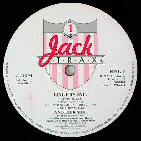 Image of Label Cover of 2xLP - VG+/VG - FINGERS INC., Another Side (Jack Trax; FING 1, UK 1988, Gatefold), Only hariline marks on vinyl, plays VG+, - 3646095S