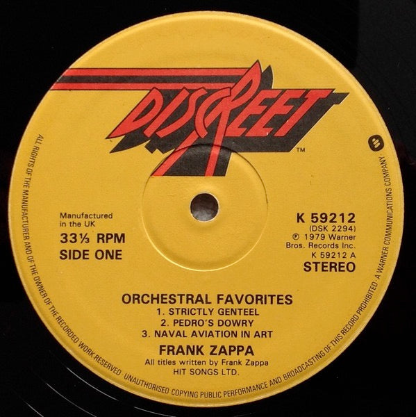 Image of Label Cover of LP - VG/VG - FRANK ZAPPA, Orchestral Favorites (DiscReet; K 59212, UK 1979), , - 0316123C